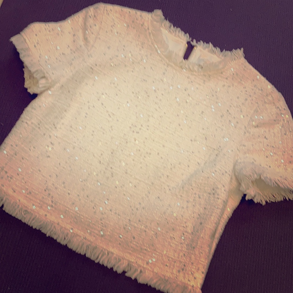 Sequined fringe crop top. Designer Ted Baker SZ 0